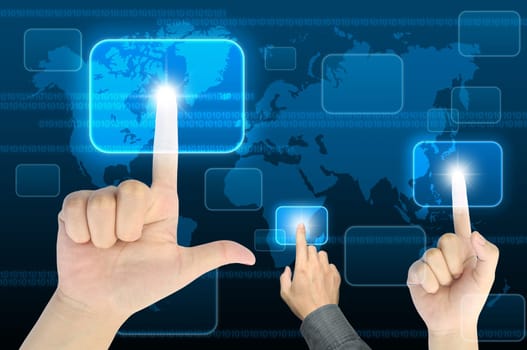 hand pushing a button on a touch screen interface