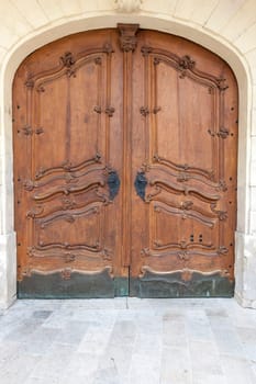 Traditional wooden door in the town, Slovakia, Europe