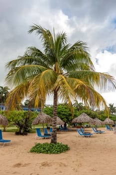 Sunbed and umbrella on a beautiful tropical beach