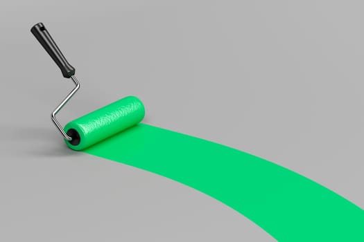 Painting with green paint on grey background