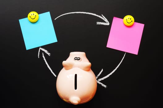 piggy bank and blank or empty black copyspace