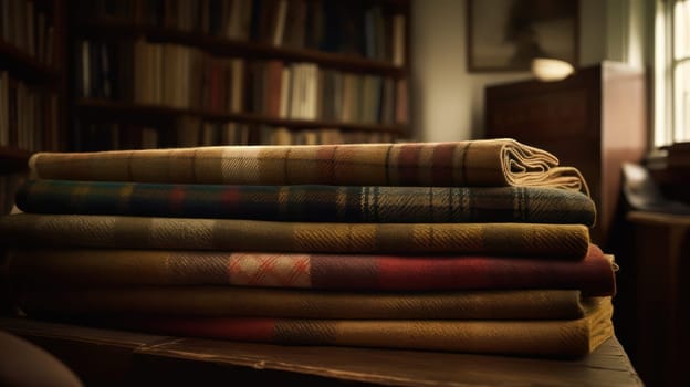 This stunning photo captures the beauty and intricate detail of traditional Scottish fabric, a symbol of the country's rich cultural heritage. Shot in 8k and featured in National Geographic, this image showcases the timeless beauty of Scotland's weaving traditions. The warm hues and intricate patterns of the fabric evoke a sense of warmth, comfort, and tradition.