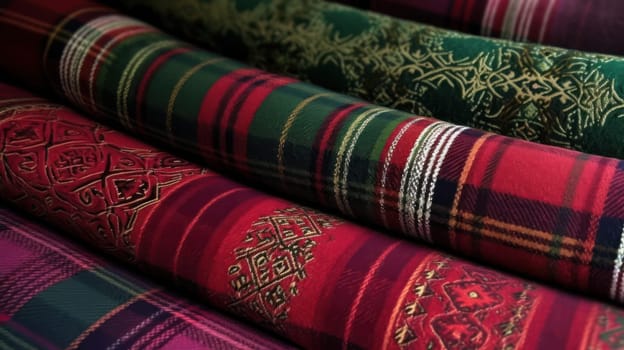 This stunning photo captures the intricate patterns and textures of traditional Scottish fabric. The rich colors and bold designs are a testament to the skill and artistry of Scotland's textile artisans. The photo is a tribute to the enduring beauty of this time-honored craft.