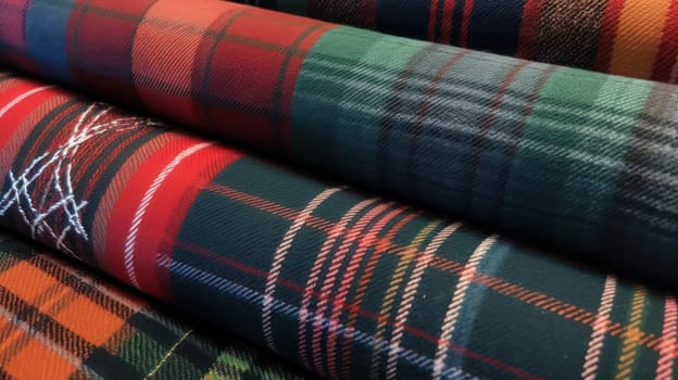 This photo showcases the intricate beauty of traditional Scottish fabric, with its unique patterns and rich colors. Shot in stunning 8k resolution, it captures the texture and detail of the material, while also highlighting the cultural significance of this textile art form.