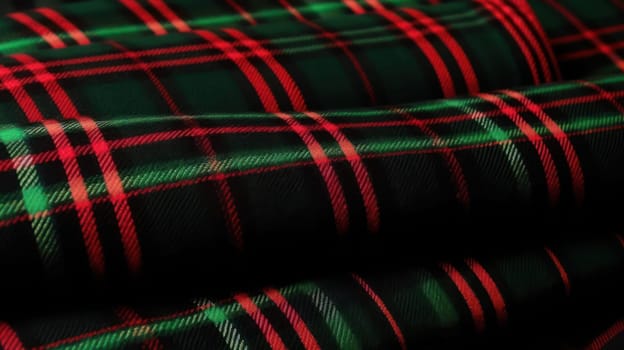 This photo captures the art of traditional Scottish fabric weaving, showcasing the intricate patterns and textures of the fabric. The photo is set against a rustic backdrop, adding to the traditional feel. Perfect for National Geographic or travel publications.