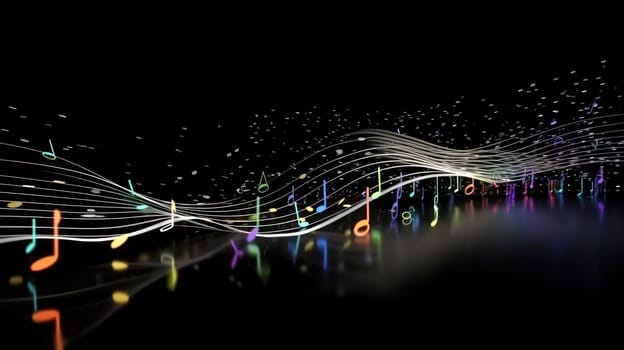 This stunning image captures the beauty and complexity of music as it travels through optic fiber. The highly detailed and ultra-realistic image showcases a stream of musical notes, seemingly alive and moving in harmony. The background is dark and mysterious, adding to the overall dramatic effect. Perfect for music enthusiasts and tech lovers alike, this image is a true work of art.