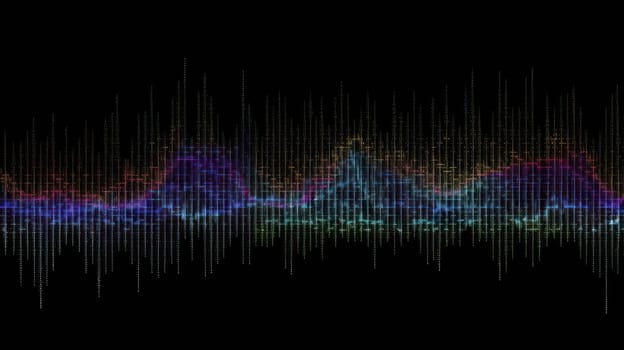 This photo showcases an audio waveform that has been created entirely from colored ASCII symbols. The unique combination of colors and characters creates a stunning visual representation of sound waves.