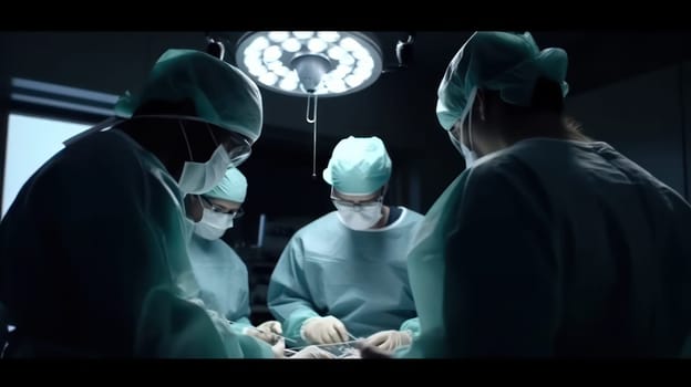 This photo captures a surgical team in action, working with precision and focus to perform a delicate procedure. The team is shown wearing scrubs, masks, and gloves, with various medical instruments visible in the foreground. The sterile environment and intense concentration on display make for a compelling image of modern medicine.