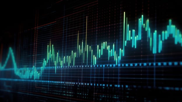 This photo depicts a high-resolution digital stock chart with a matrix-style design. The chart shows various data points and trends related to stock market performance. The background features a grid of small squares that resemble a computer screen or digital display. The image has a 4K resolution and an aspect ratio of 16:9.