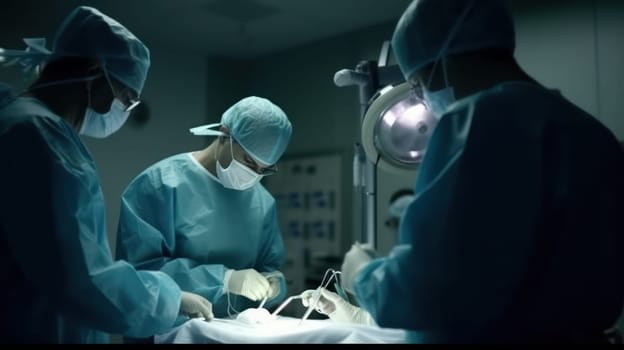 This photo captures a surgical team in action, working together with precision and focus to perform a lifesaving procedure. The team is composed of skilled medical professionals, each with their own role to play in the successful outcome of the surgery. The image captures the intensity and concentration of the team, as they work together to achieve a common goal.