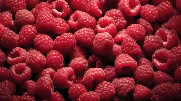 This stunning photograph features a luscious pile of fresh raspberries on a seamless background. Shot using a Hasselblad camera and expertly retouched, the image boasts highly detailed, crisp focus, soft shadows, and professional color grading. This food magazine photography is a perfect addition to advertising or commercial projects, while also being suitable for award-winning photography.