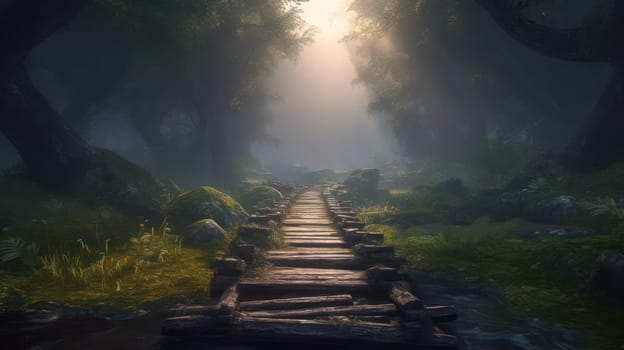 This breathtaking landscape photo captures the beauty of nature along "The Way"" with stunning 8K resolution. The image features a winding road through a scenic valley, surrounded by lush green trees and snow-capped mountains in the distance. The sky is clear and blue, and the sunlight casts a warm glow across the landscape."