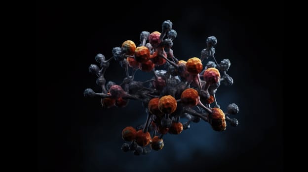 This photo captures the intricate and complex structure of a molecule, showcasing its beauty and scientific significance. The image is taken in stunning 8K resolution, revealing details that are not visible to the naked eye. The molecular structure is an essential element in many fields of science, including chemistry, biology, and medicine.