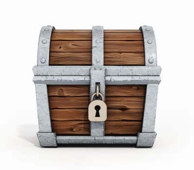 Cartoon treasure chest isolated on white background. 3D illustration.