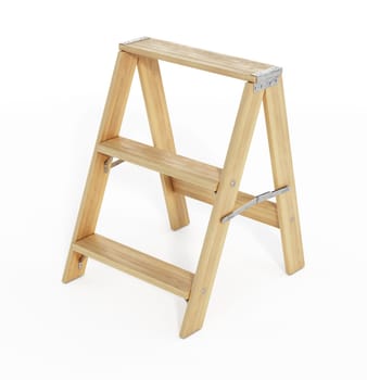 Wooden three step folding ladder. 3D illustration.