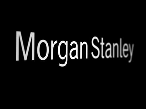 New York City, US, March 2023: White Morgan Stanley logo on a black background. Morgan Stanley is an American multinational investment bank. Illustrative editorial. Financial and economics