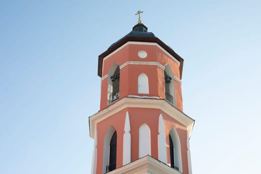 Bell tower of temple. Details of Orthodox Church. Ancient architecture.