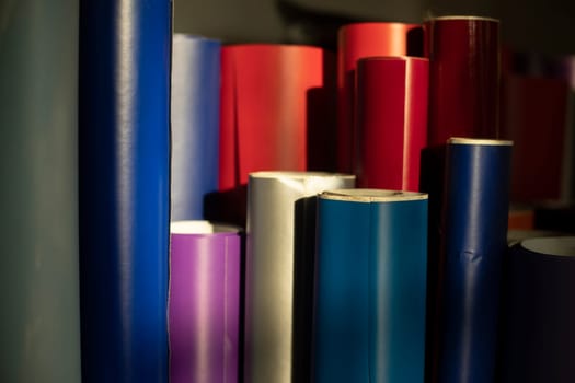 Colored paper. Film rolls. Creative material. Adhesive paper. Self-adhesive film.