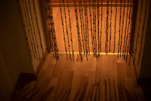 Curtains at home. Interior of room. Doorway. Curtains on aisle.