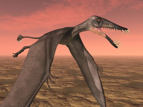 Computer generated 3D illustration with the pterosaur Dorygnathus over a landscape
