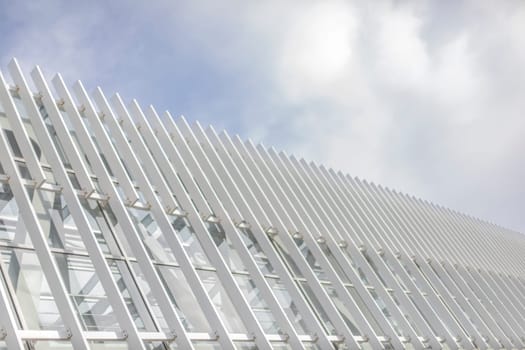 Roof is made of metal. Architecture details. Modern bridge.