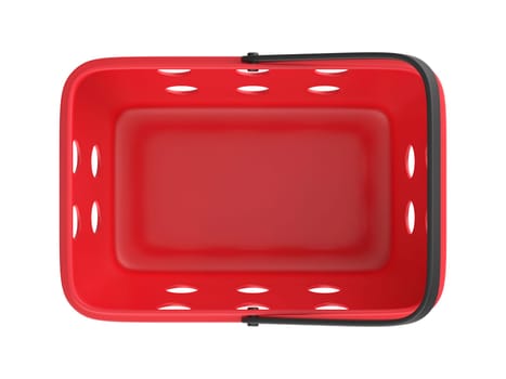 Red empty shopping basket on white background, top view