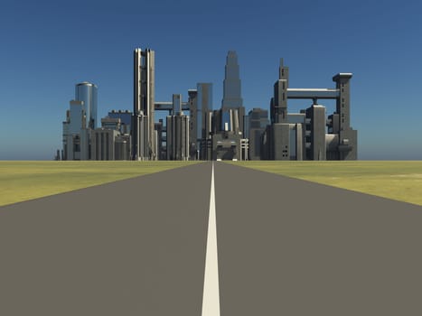 Computer generated 3D illustration with a greenfield city