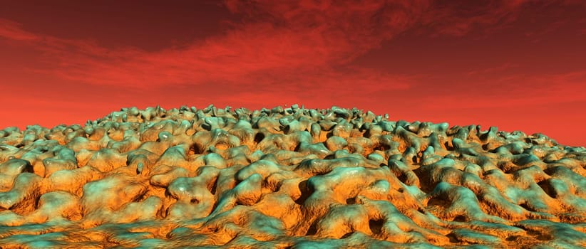 Computer generated 3D illustration with a landscape in a distant world