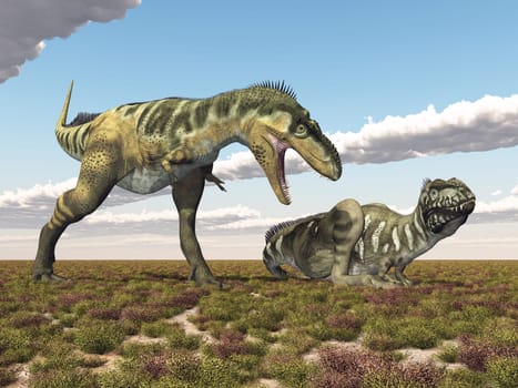 Computer generated 3D illustration with the dinosaur Bistahieversor in a landscape