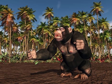 Computer generated 3D illustration with a chimpanzee in the jungle