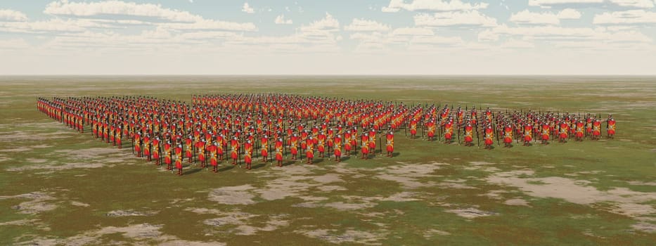 Computer generated 3D illustration with Roman legionaries of ancient Rome in a landscape