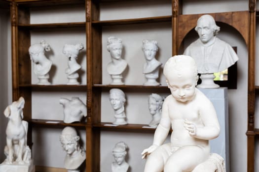 Possagno, Italy - August 2022: Antonio Canova collection. Classical sculptures in white marble located in his native house