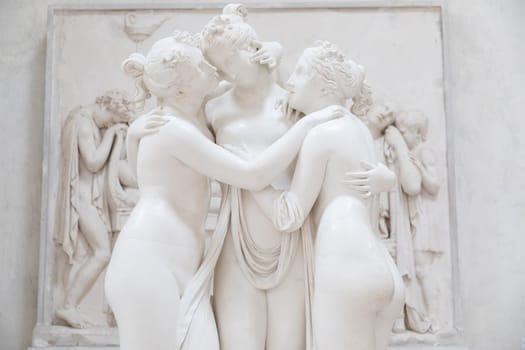 Possagno, Italy - June 2022: The Three Graces by Antonio Canova, symbol of love and beauty