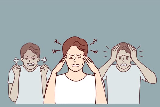 Man experiencing mental suffering and imbalance associated with age-related hormonal surges affecting mood. Emotionally unstable guy needs help of psychotherapist doctor due to onset of panic attack