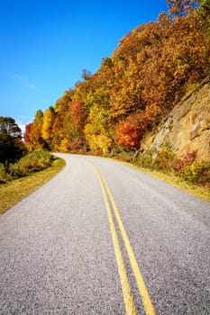 Scenic view of Blue Ridge Parkway near Asheville in North Carolina in fall