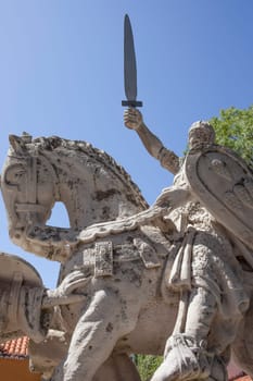 Coimbra, Portugal - Sept 7th 2019: Afonso Henriques sculpture, first king of Portugal. Portugal dos Pequenitos, Coimbra