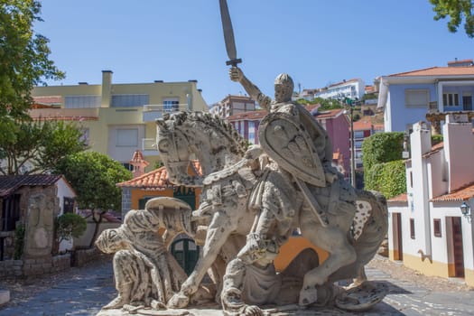 Coimbra, Portugal - Sept 7th 2019: Afonso Henriques sculpture, first king of Portugal. Portugal dos Pequenitos, Coimbra