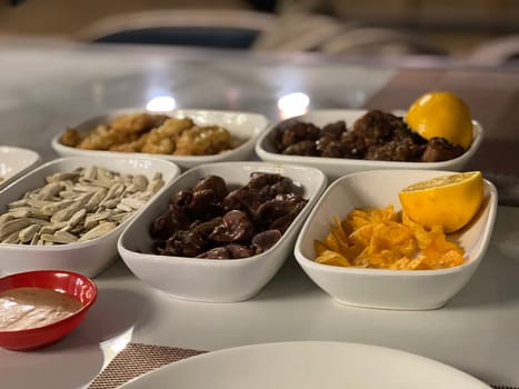 Close up of assorted snacks on a table in a restaurant