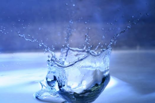 blue water splash macro close up