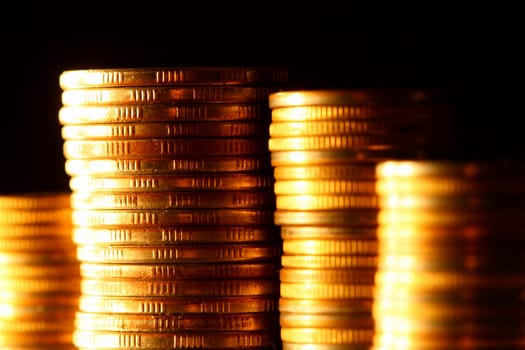 golden coins macro close up