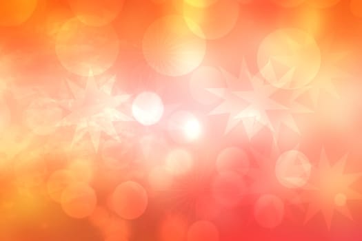 A festive abstract delicate golden gradient yellow orange background texture with glitter defocused sparkle bokeh circles and stars. Card concept for Happy New Year, party invitation, valentine or other holidays.