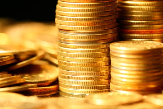 golden coins macro close up