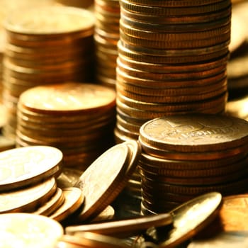 golden coins macro close up