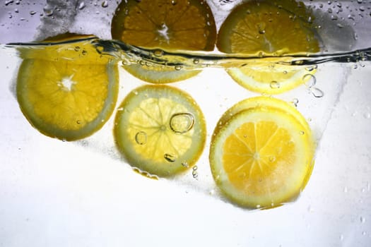 orange in ice cube frozen background