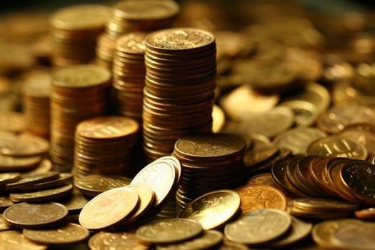 golden coins macro close up