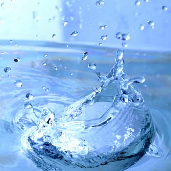 blue water splash macro close up