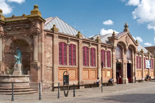 popular historic market hall Marche Couvert from 1865 in the old town of Colmar in Alsace, France