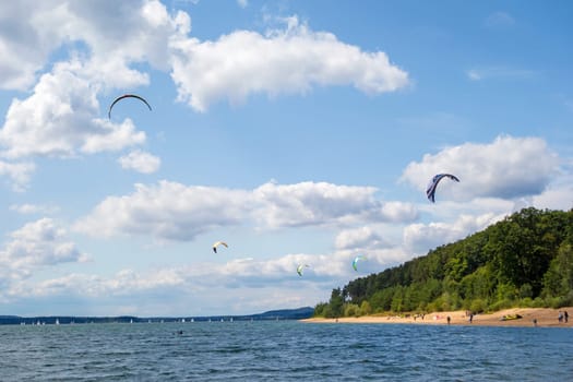 Kite surfer at the Brombachsee, Bavaria, Germany