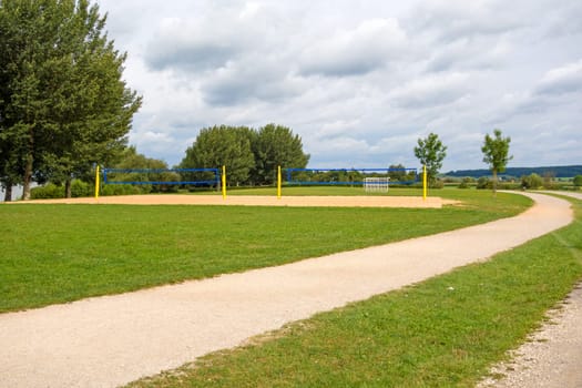 Beach volleyball court at Altmuehlsee, Bavaria, Germany