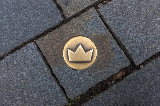 Pavement as gold Crown on square in Bratislava, Slovakia